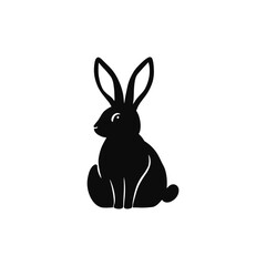rabbit animals  Minimalist Rabbit Silhouette Vector: Elegant Black Design with Upright Posture and Long Ears