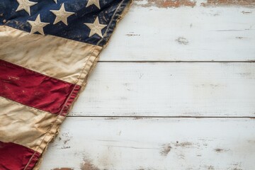 Fototapeta premium Vintage American flag on a rustic wooden surface