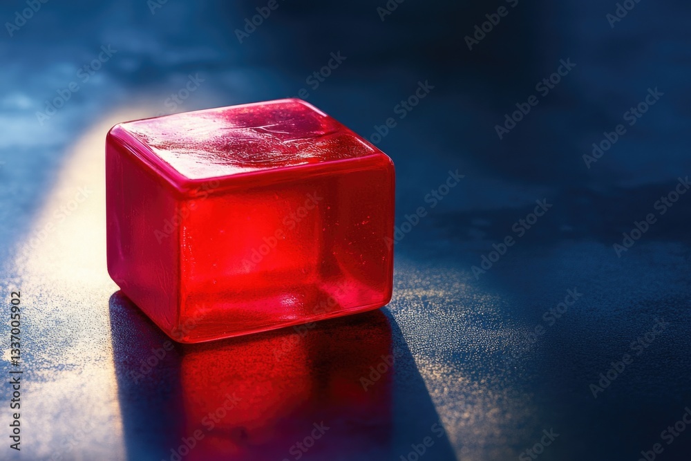 Aufkleber a single red ice cube sits on a table