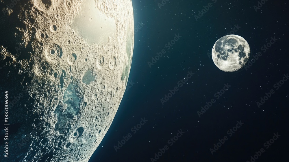 Aufkleber a view of the earth and moon from space, showing the curvature of the planet and the lunar surface