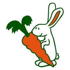 Rabbit Carrot Carrot Eat Huge Big Hunger Delicious Design Lover Art Vector Illustration Card T-Shirt Poster Sticker Graphic Print Decorative Drawing Isolated Logo Decoration Symbol Creative Cool Style
