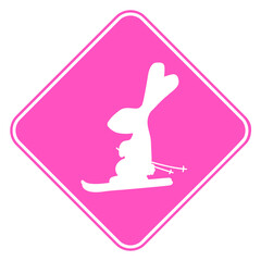 Rabbit Warning Sign Ski Bunny Skiing Danger Zone Design Lover Art Vector Illustration Card T-Shirt Poster Sticker Graphic Print Decorative Drawing Isolated Logo Decoration Symbol Creative Cool Style
