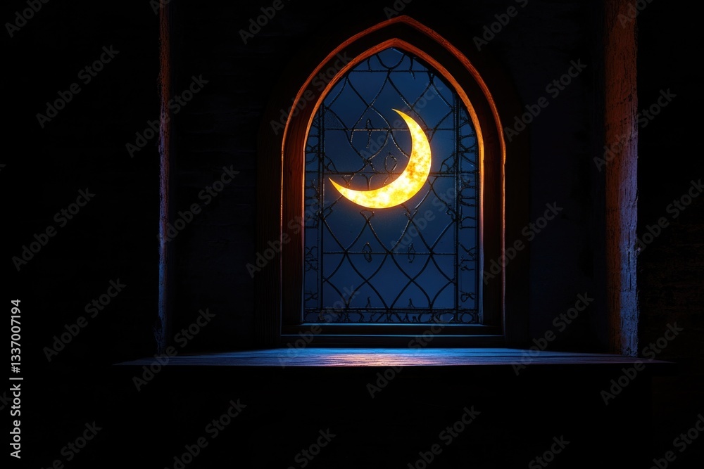 Aufkleber A window with a crescent shape in the center, suitable for use as a decorative element or a symbol of mysticism