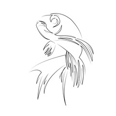 One continuous line art drawing flat illustration fish, animal, isolated, water, fishing, white, nature, food, sea, aquatic. Isolated image hand draw outline on white background