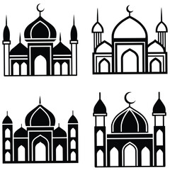 Vector illustration of the Taj Mahal silhouette, a famous marble mausoleum in Agra, India, showcasing its iconic dome and architectural beauty