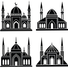 Vector illustration of the Taj Mahal silhouette, a famous architectural monument and symbol of India, featuring a mosque and palace design, perfect for travel and tourism themes