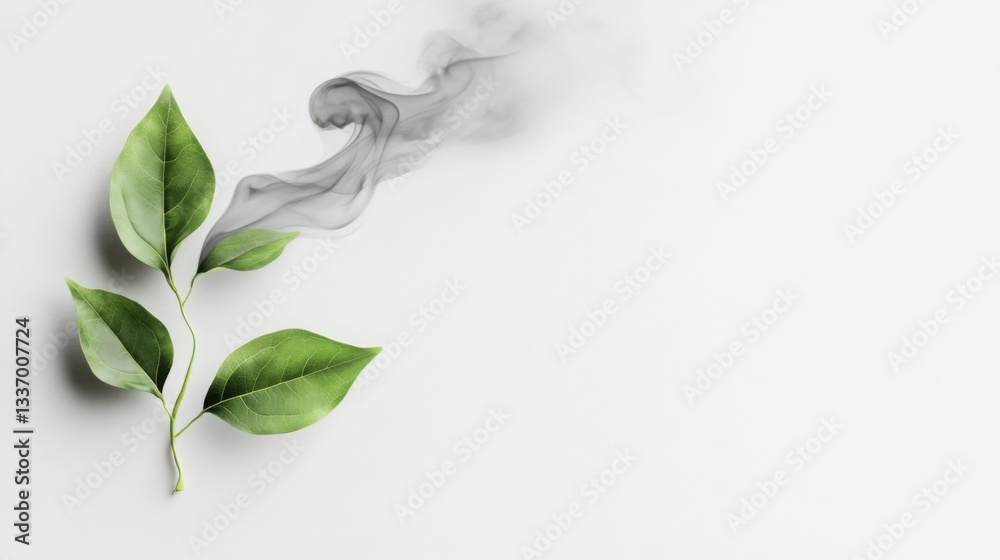 Aufkleber smoke transforming into leaves on minimal white background
