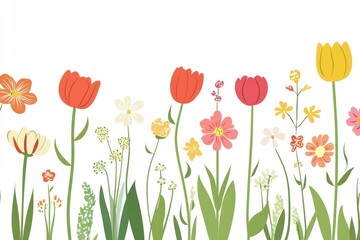 Fototapeta premium Spring flowers border art illustration colorful.