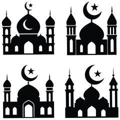 Mosque silhouette. Three mosque silhouettes on a white background.