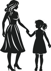 Elegant Mother and Daughter Silhouette Holding Hands – Heartwarming Vector Illustration for Mother’s Day