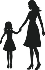 Mother and Daughter Silhouette Holding Hands – Heartwarming Vector for Mother’s Day