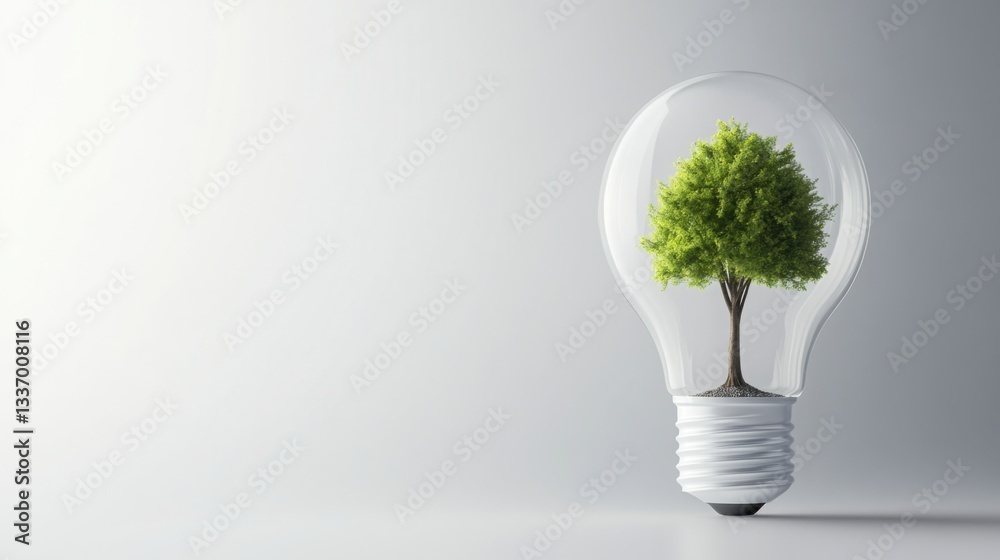 Poster Minimalist Concept of a Light Bulb with a Tree Inside