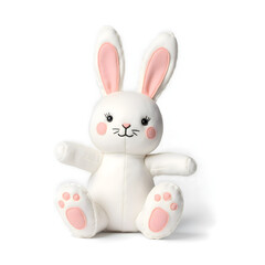 Obraz premium White bunny plush toy sitting against a white background