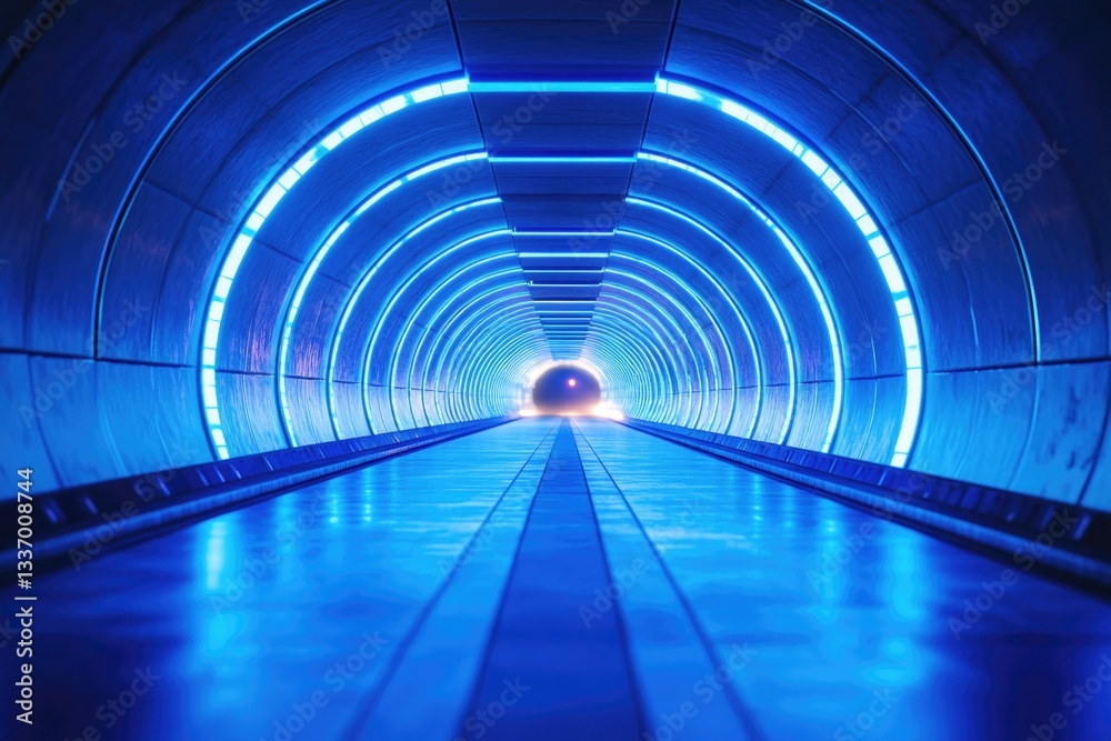 Poster a train exits a tunnel onto the mainline, with misty atmosphere and blurred background