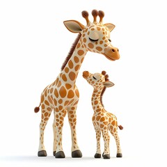 Cute cartoon giraffes in playful pose.