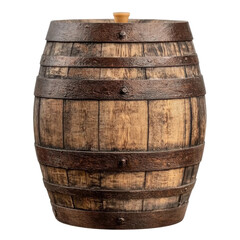 Rustic wooden barrel vintage oak wine cask aged liquor container isolated transparent background