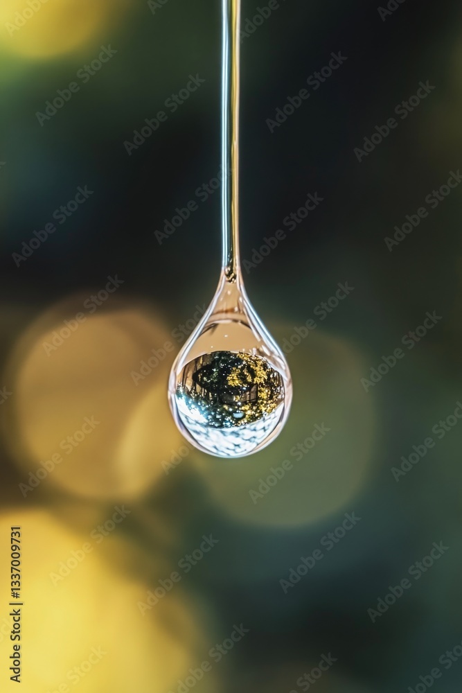 Poster a single water droplet hangs from a thin string, awaiting its fate