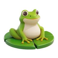 Fototapeta premium Cartoon frog sitting on a lily pad with green and yellow colors