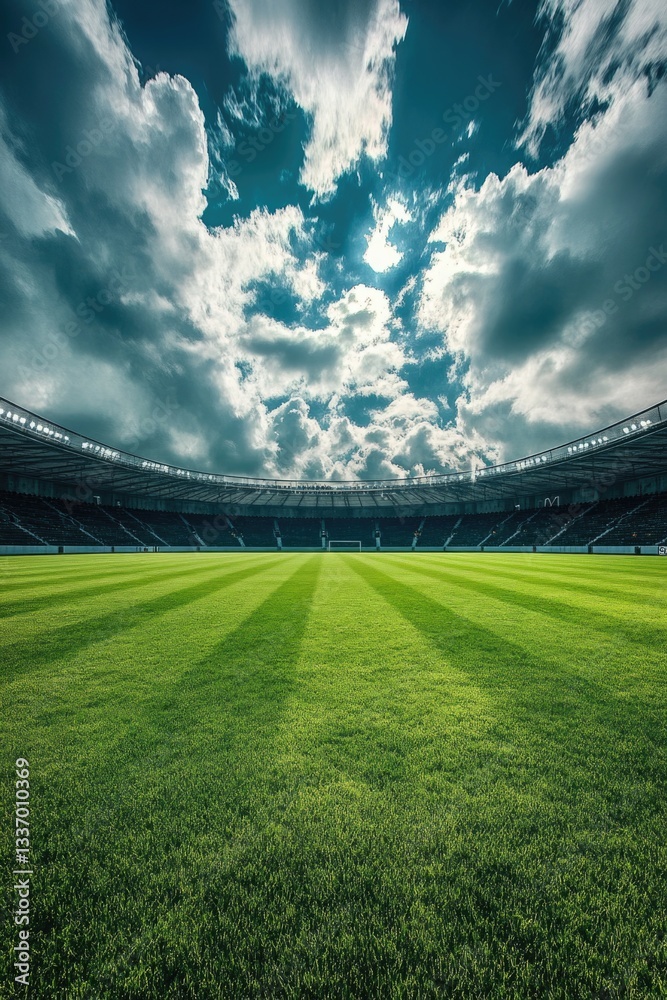 Poster soccer game scene with a cloudy day