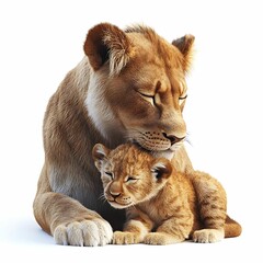 Loving lioness with her playful cub.