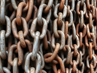 Fototapeta premium Close-up of Rusted Metal Chains - Industrial Texture, Heavy Duty, Steel Links.