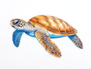 Colorful illustration of a sea turtle swimming gracefully in clear waters