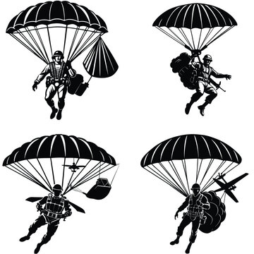 black and white parachute, vector illustration of an umbrella, black and white parachute on the earth