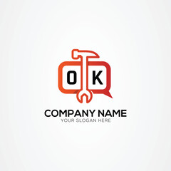 Fototapeta premium Letter OK Logo With Services Icon or Chat Logo Isolated Vector Illustration