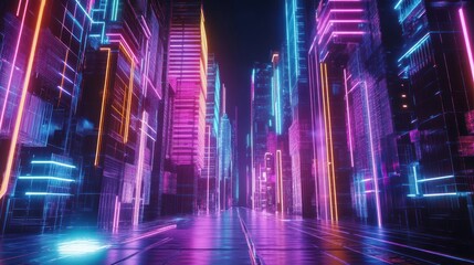 Neon Cityscape: A Futuristic Digital Metropolis at Night