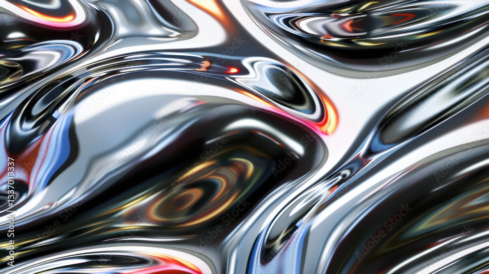 Wall mural sleek metallic surface with smooth, flowing patterns and vibrant reflections. design creates dynamic