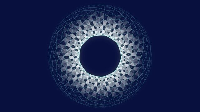 Abstract futuristic wireframe torus shape with grid on blue. Concept for technology and science.