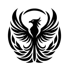 Obraz premium Stylized Phoenix with Circular Wing Silhouette, an Illustration of Phoenix Bird Spreading Wings