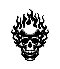 Obraz premium Skull enveloped by flames in black and white vector art, showcasing a fiery and intense design