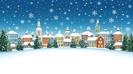 Fototapeta premium Snowy Village Winter Scene Festive Holiday Houses