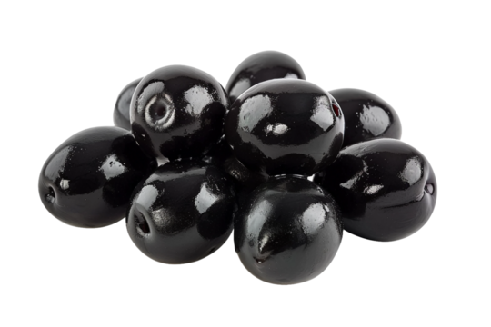 Marinated black olives isolated on transparent background