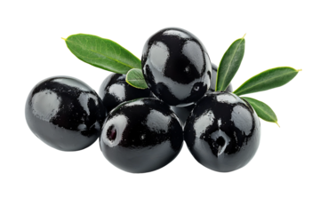 Organic black olives isolated on transparent background