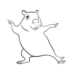 Vector illustration of Funny and dancing capybara isolated on white background. For kids coloring book