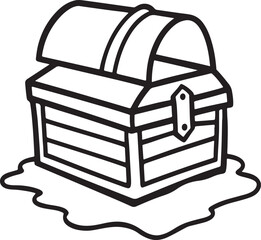 treasure chest beach line art, black outline, vector and illustration, coloring book page line art drawing