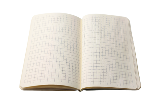 Spiral-bound blank notebook page isolated on transparent background