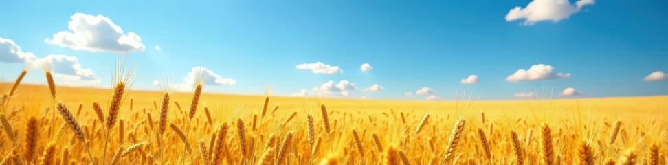 Golden wheat field under azure sky, gently swaying , wheat field,  serene