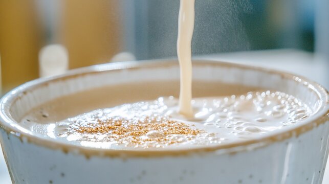 Creamy Coffee Pour Closeup Food Drink