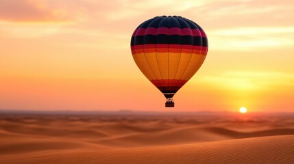 Obraz premium A hot air balloon floating over the golden sand dunes of the Sahara Desert