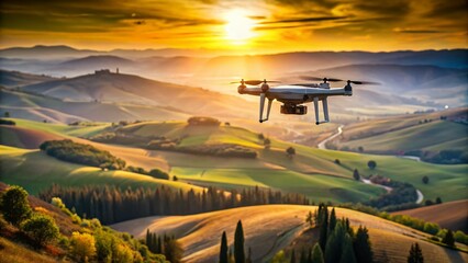 Drone Photography Tuscany: Aerial View of Rolling Hills with Flying Camera