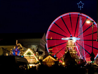 Karlsruhe, Germany: Ferris wheel on the market square at Christmas 