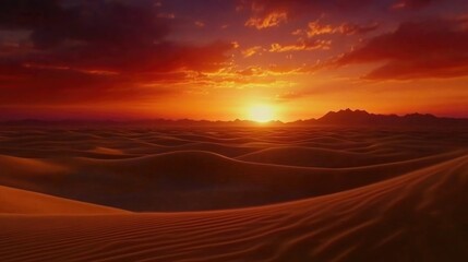 Obraz premium Fiery Sunset over Desert Dunes: A Breathtaking Panorama