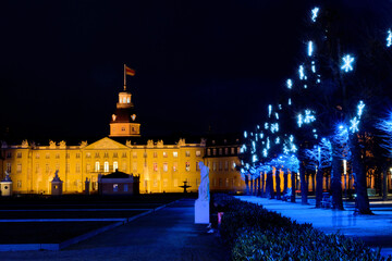 Karlsruhe, Germany: castle with festive lighting for christmas