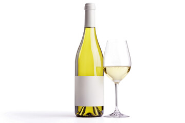 a bottle of wine and a glass of wine cutout image and isolated on transparent background 