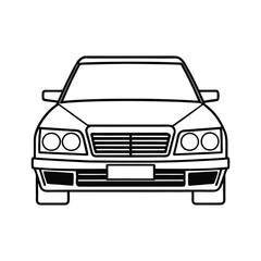 Classic Car Drawing – Black and White Front View Sketch