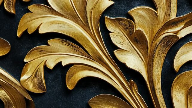 Intricate golden leaf patterns on a dark surface showcase exquisite craftsmanship and design at a decorative studio