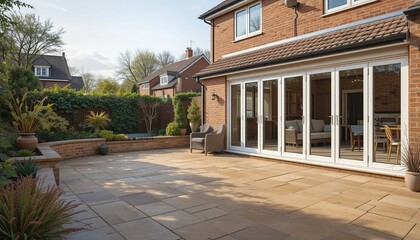 Gorgeous bifold doors, a lovely lawn, and an Indian sandstone patio

